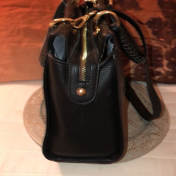 Sondra Roberts Black Pebbled Faux Leather Satchel Crossbody Strap - Picture 4 of 14